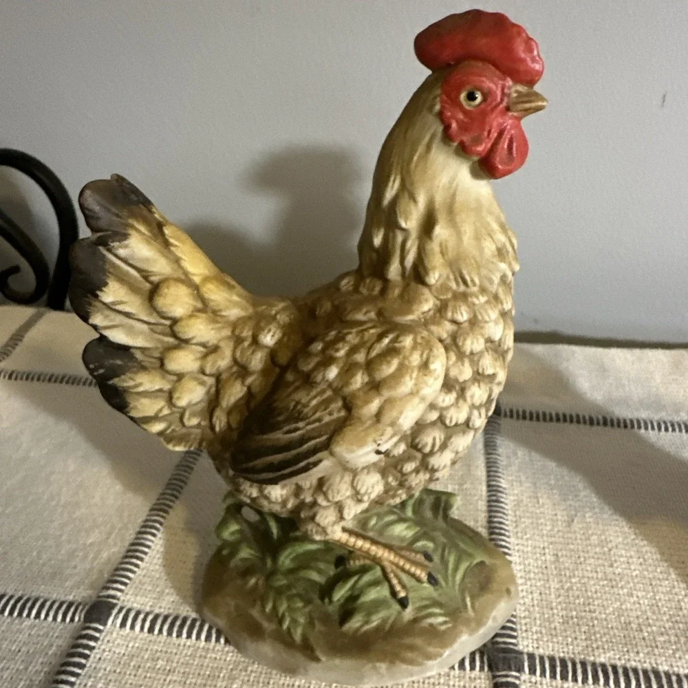 Homco Rooster and Hen Figurines Ceramic Chicken Country Decor 1446‎ 1445 Vintage